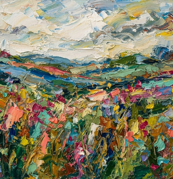 Original Landscape Paintings, Impasto Paintings, Abstract Flower Field Painting, Heavy Texture Artwork, Original Oil Paintings