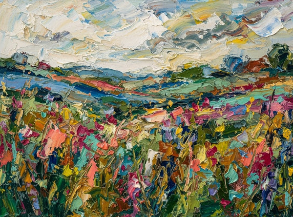 Original Landscape Paintings, Impasto Paintings, Abstract Flower Field Painting, Heavy Texture Artwork, Original Oil Paintings