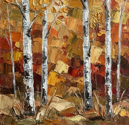 Original Landscape Paintings, Autumn Birch Forest Tree Painting, Small Artwork for Sale, Hand Painted Canvas Art, Impasto Paintings