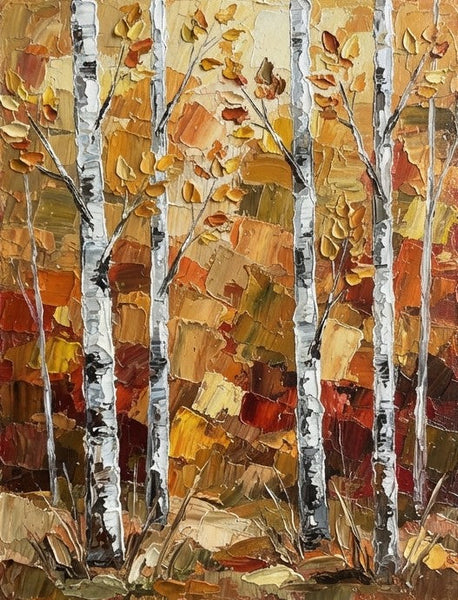 Original Landscape Paintings, Autumn Birch Forest Tree Painting, Small Artwork for Sale, Hand Painted Canvas Art, Impasto Paintings
