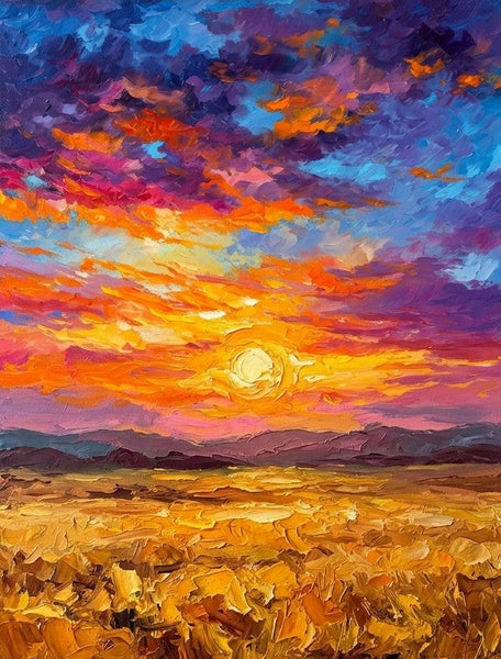 Original Landscape Paintings, Hand Painted Canvas Art, Impasto Paintings, Sunset Overflowing Golden Plains, Small Artwork for Sale