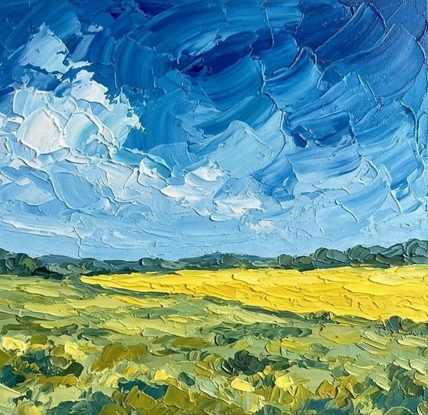 Small Canvas Wall Art Paintings, Clouds Drifting Over the Golden Plain, Original Landscape Paintings, Original Artwork for Sale