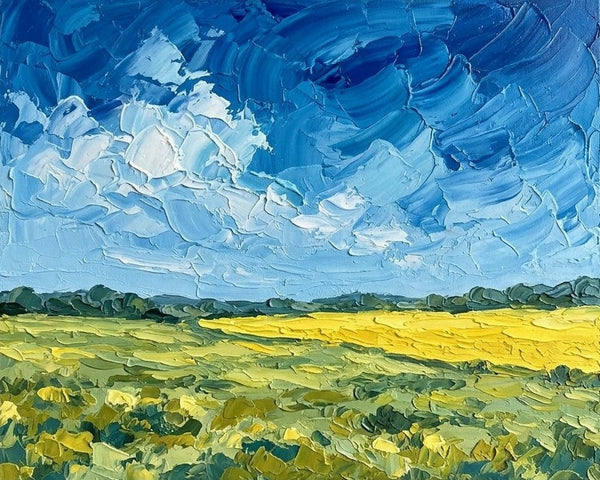 Small Canvas Wall Art Paintings, Clouds Drifting Over the Golden Plain, Original Landscape Paintings, Original Artwork for Sale