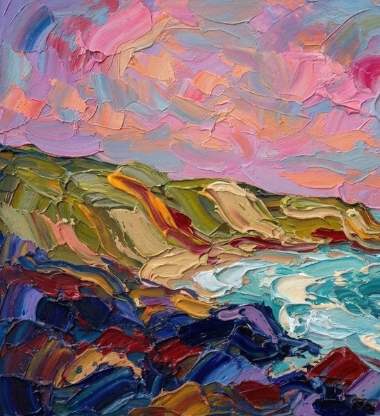Heavy Texture Artwork, Abstract Seashore Beach Paintings, Impasto Paintings, Original Oil Paintings, Impasto Canvas Art