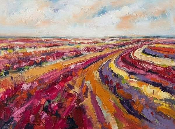 Original Landscape Paintings, Abstract Red Tulip Field Painting, Impasto Paintings, Heavy Texture Artwork, Original Oil Paintings