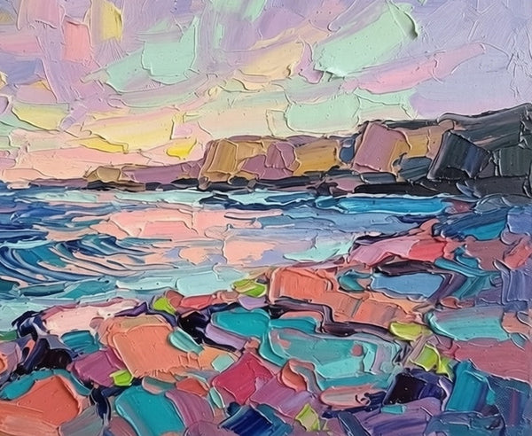 Original Small Paintings, Abstract Seashore Beach Paintings, Heavy Texture Artwork, Impasto Canvas Art