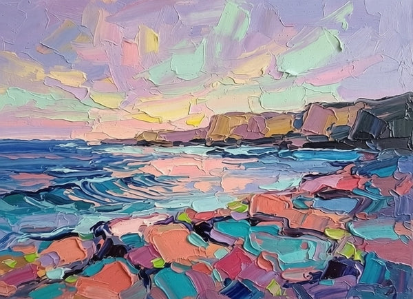 Original Small Paintings, Abstract Seashore Beach Paintings, Heavy Texture Artwork, Impasto Canvas Art