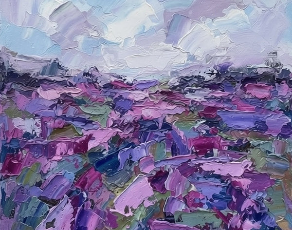 Original Small Art, Original Oil Painting, Hand Painted Canvas Art, Abstract Lavender Flower Field Painting, Abstract Landscape Painting, Impasto Artwork, Palette Knife Paintings