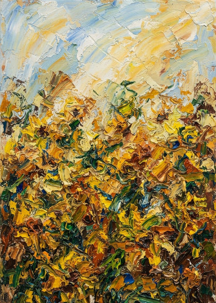 Heavy Texture Artwork, Sunflower Field Painting, Original Landscape Paintings, Original Oil Paintings, Impasto Painting on Canvas