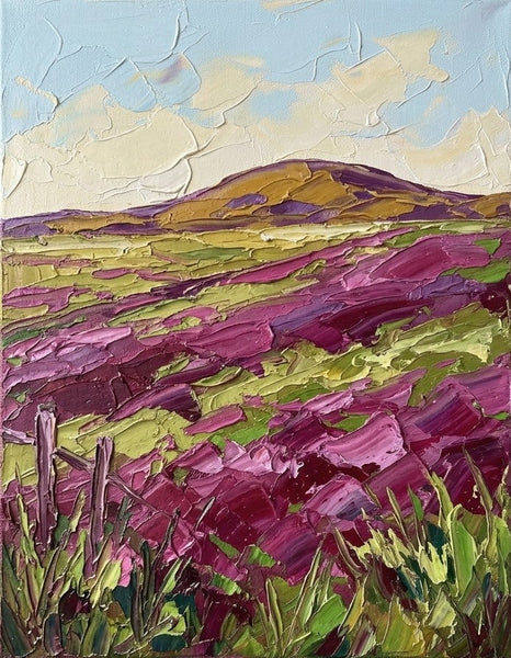 Small Canvas Artwork for Sale, Wind Brushing the Purple Meadow, Original Canvas Paintings, Heavy Texture Paintings on Canvas