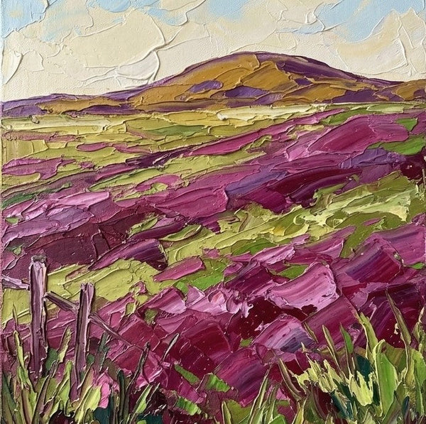 Small Canvas Artwork for Sale, Wind Brushing the Purple Meadow, Original Canvas Paintings, Heavy Texture Paintings on Canvas
