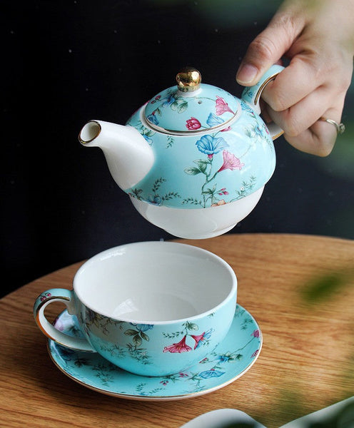 Stackable Teapot and Cup Set, Ceramic Tea Pot with Integrated Cup, Porcelain Teapot with Matching Cup and Saucer in Gift Box, Mother and Baby Teapot with Matching Saucer-artworkcanvas