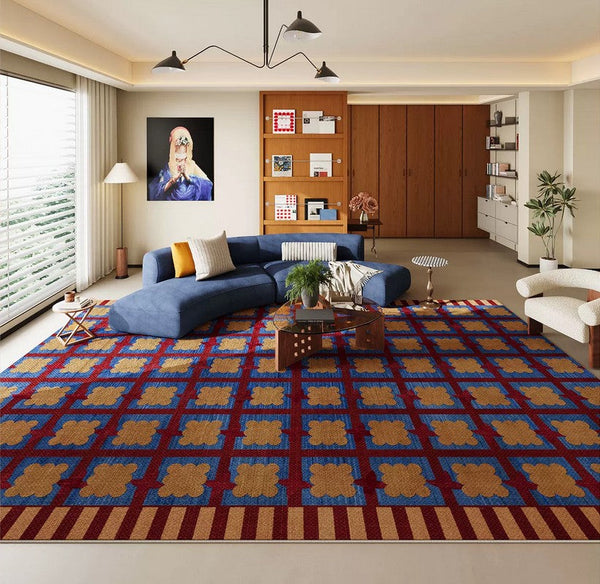 Living Room Colorful Modern Rugs, Geometric Modern Rugs for Dining Room, Mid Century Modern Rugs, Contemporary Abstract Rugs under Coffee Table-artworkcanvas