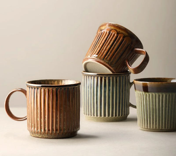 Creative Brown Green Ceramic Coffee Mugs, 10 oz Coffee Mugs, Large Modern Handmade Pottery Coffee Cup, Large Capacity Coffee Mugs-artworkcanvas