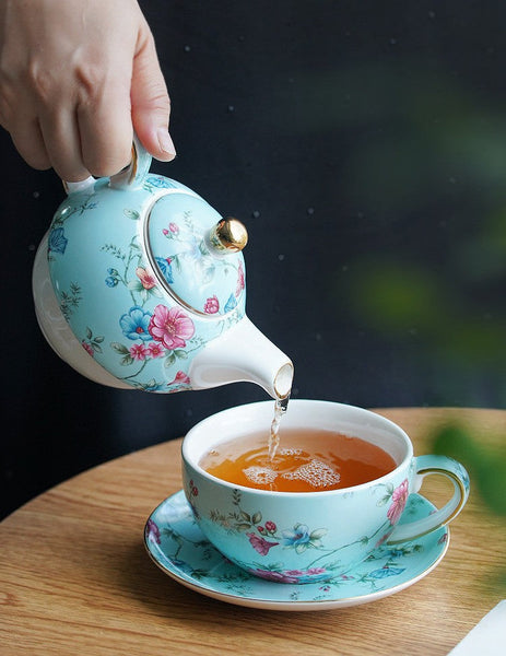 Stackable Teapot and Cup Set, Ceramic Tea Pot with Integrated Cup, Porcelain Teapot with Matching Cup and Saucer in Gift Box, Mother and Baby Teapot with Matching Saucer-artworkcanvas
