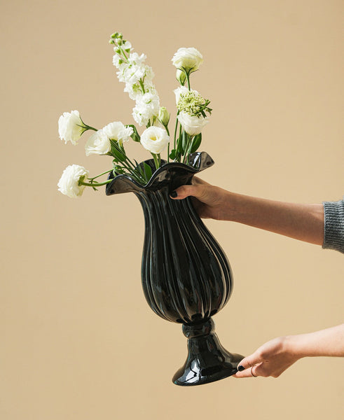 Mid Century Glass Vases, Handmade Modern Vases for Living Room, Modern Glass Vase for Flowers, Unique Decorative Glass Vase, Centerpiece Contemporary Vases on Table-artworkcanvas