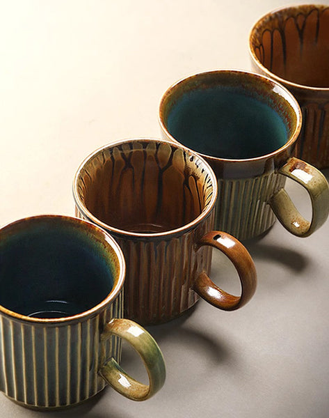 Unique Tea Cup, Creative Brown Green Ceramic Coffee Mugs, Large Modern Handmade Pottery Coffee Cup, Large Capacity Coffee Mugs-artworkcanvas