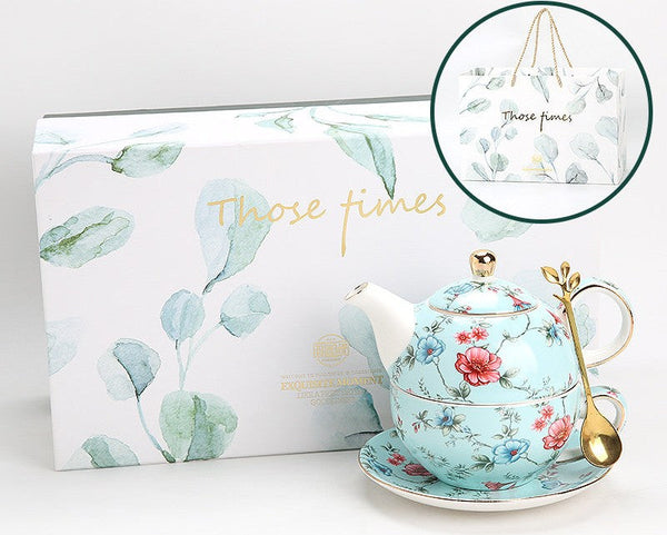Stackable Teapot and Cup Set, Ceramic Tea Pot with Integrated Cup, Porcelain Teapot with Matching Cup and Saucer in Gift Box, Mother and Baby Teapot with Matching Saucer-artworkcanvas