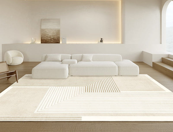 Cream Floor Carpets for Living Room, Dining Room Modern Rugs, Modern Living Room Rug Placement Ideas, Soft Contemporary Rugs for Bedroom-artworkcanvas
