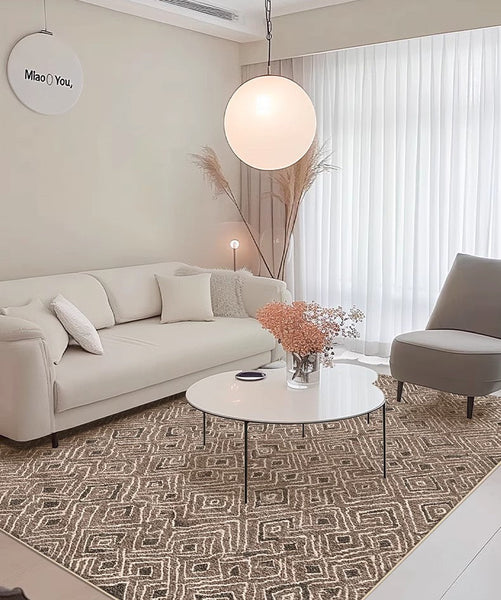 Large Modern Rugs for Living Room, Brown Modern Rug Ideas for Bedroom, Abstract Geometric Modern Rugs, Modern Rugs for Dining Room-artworkcanvas