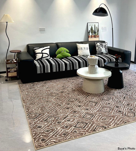 Brown Modern Rug Ideas for Bedroom, Large Modern Rugs for Living Room, Abstract Geometric Modern Rugs, Modern Rugs for Dining Room-artworkcanvas