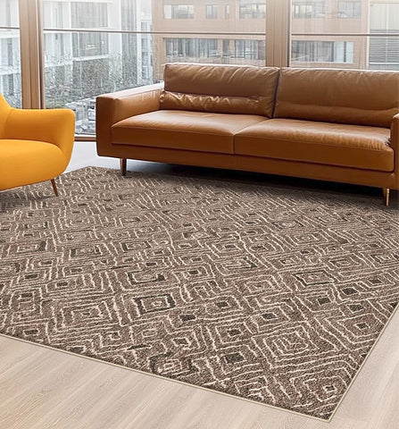 Brown Modern Rug Ideas for Bedroom, Large Modern Rugs for Living Room, Abstract Geometric Modern Rugs, Modern Rugs for Dining Room-artworkcanvas