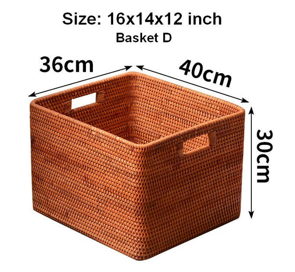 Storage Baskets for Kitchen, Woven Rattan Rectangular Storage Baskets, Wicker Storage Basket for Clothes, Storage Baskets for Bathroom, Storage Baskets for Toys-artworkcanvas