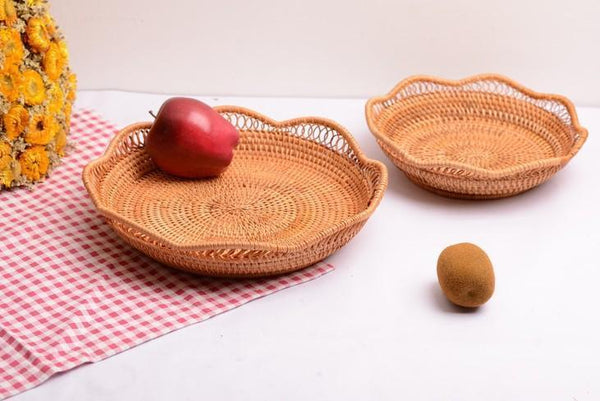 Woven Rattan Basket, Fruit Storage Basket, Woven Round Storage Basket, Storage Baskets for Kitchen-artworkcanvas