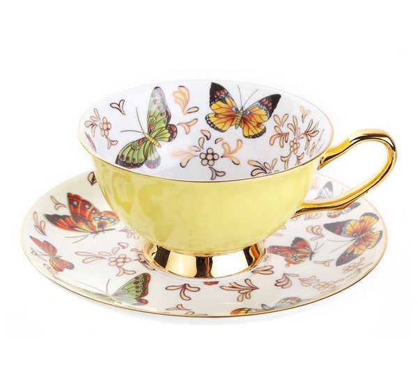 Creative Butterfly Ceramic Coffee Cups, Unique Butterfly Coffee Cups and Saucers, Beautiful British Tea Cups, Creative Bone China Porcelain Tea Cup Set-artworkcanvas