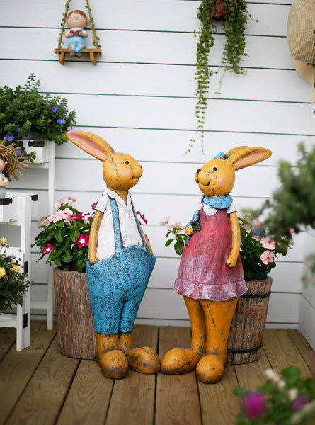 Large Rabbit Statues, Rabbit Flowerpots, Animal Statue for Garden Ornament, Villa Courtyard Decor, Outdoor Decoration, Garden Decor Ideas-artworkcanvas