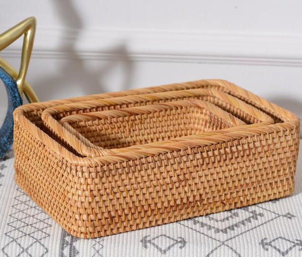 Rectangular Storage Baskets, Storage Baskets for Shelves, Woven Rattan Storage Basket, Kitchen Storage Baskets, Bathroom Storage Baskets-artworkcanvas