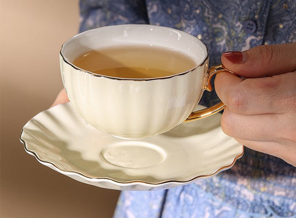 Unique Tea Cups and Saucers in Gift Box as Birthday Gift, Elegant Macaroon Ceramic Coffee Cups, Beautiful British Tea Cups, Creative Bone China Porcelain Tea Cup Set-artworkcanvas