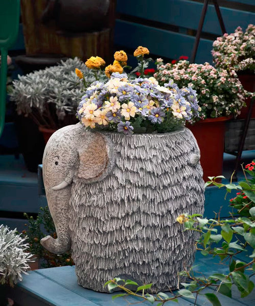 Elephant Flower Pot, Modern Animal Statue for Garden Ornaments, Large Elephant Flowerpot, Resin Statue for Garden, Villa Outdoor Decor Gardening Ideas-artworkcanvas