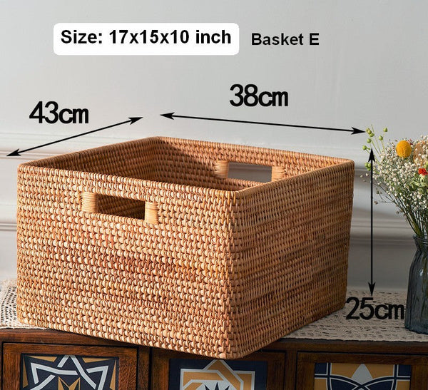 Storage Baskets for Kitchen, Woven Rattan Rectangular Storage Baskets, Wicker Storage Basket for Clothes, Storage Baskets for Bathroom, Storage Baskets for Toys-artworkcanvas