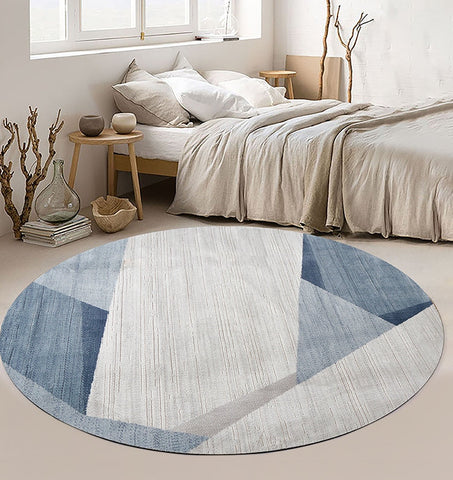 Contemporary Area Rugs, Modern Area Rugs under Coffee Table, Blue Geometric Modern Rugs for Bedroom, Modern Area Rugs for Dining Room-artworkcanvas