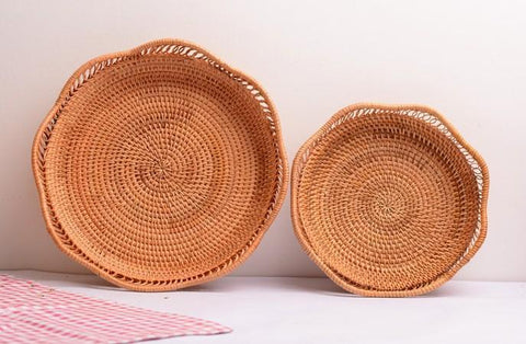 Woven Rattan Basket, Fruit Storage Basket, Woven Round Storage Basket, Storage Baskets for Kitchen-artworkcanvas