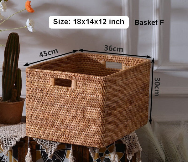 Storage Baskets for Kitchen, Woven Rattan Rectangular Storage Baskets, Wicker Storage Basket for Clothes, Storage Baskets for Bathroom, Storage Baskets for Toys-artworkcanvas