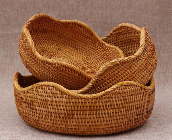 Woven Round Rattan Basket, Storage Basket for Dining Room Table, Woven Storage Basket for Kitchen, Small Storage Baskets, Set of 3-artworkcanvas