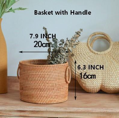 Small Rattan Storage Basket, Round Storage Basket, Woven Storage Basket, Kitchen Storage Baskets-artworkcanvas