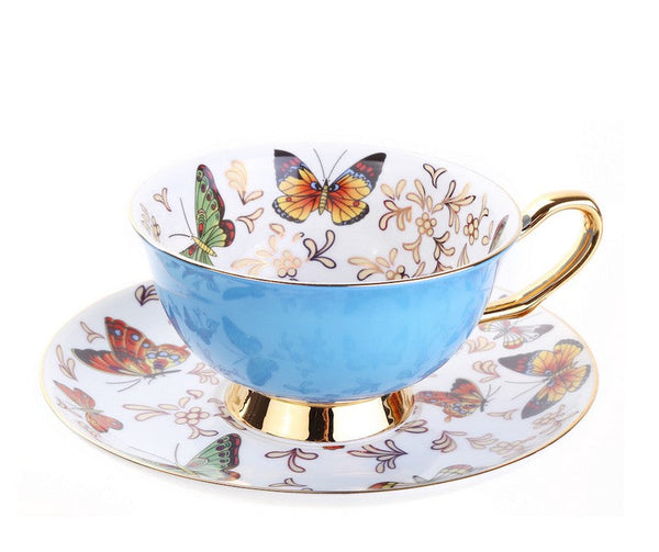 Creative Butterfly Ceramic Coffee Cups, Unique Butterfly Coffee Cups and Saucers, Beautiful British Tea Cups, Creative Bone China Porcelain Tea Cup Set-artworkcanvas