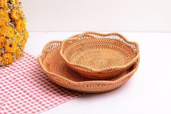 Woven Rattan Basket, Fruit Storage Basket, Woven Round Storage Basket, Storage Baskets for Kitchen-artworkcanvas