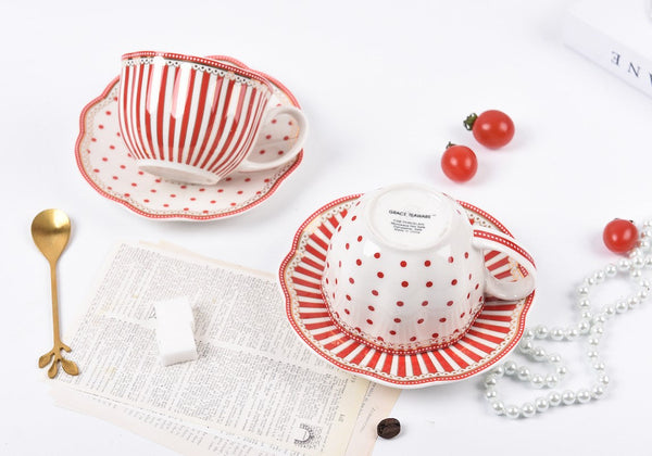 Creative Bone China Porcelain Tea Cup Set, Elegant Modern Ceramic Coffee Cups, Unique Porcelain Cup and Saucer, Afternoon British Tea Cups-artworkcanvas