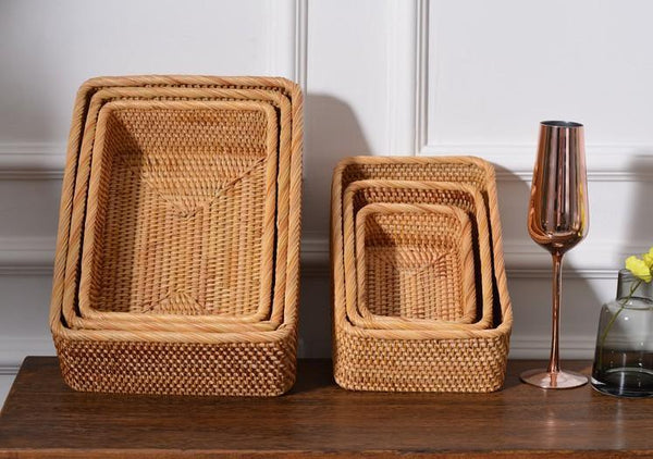 Woven Rectangular Basket for Shelves, Rattan Storage Basket, Storage Baskets for Bathroom, Woven Baskets for Living Room-artworkcanvas