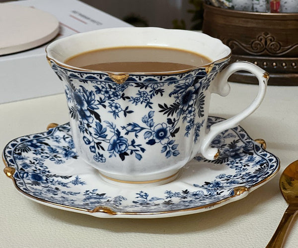 French Style China Porcelain Tea Cup Set, Unique Tea Cup and Saucers, Royal Ceramic Cups, Elegant Vintage Ceramic Coffee Cups for Afternoon Tea-artworkcanvas