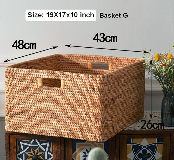 Storage Baskets for Kitchen, Woven Rattan Rectangular Storage Baskets, Wicker Storage Basket for Clothes, Storage Baskets for Bathroom, Storage Baskets for Toys-artworkcanvas