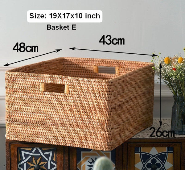 Extra Large Rectangular Storage Basket, Large Storage Baskets for Clothes, Woven Rattan Storage Basket for Shelves, Storage Baskets for Kitchen-artworkcanvas