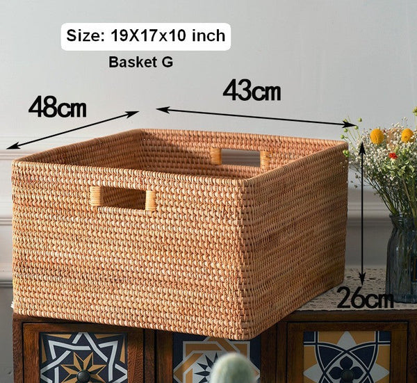 Rattan Storage Baskets, Storage Basket for Shelves, Rectangular Storage Basket for Toys, Storage Baskets for Kitchen, Storage Baskets for Bedroom-artworkcanvas