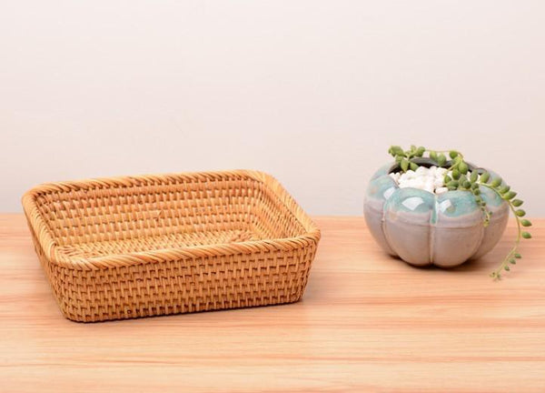 Woven Rectangular Storage Basket, Lovely Rattan Storage Basket, Storage Baskets for Kitchen-artworkcanvas