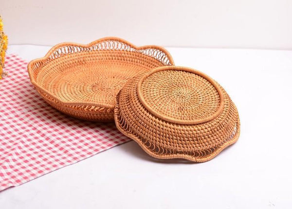 Woven Rattan Basket, Fruit Storage Basket, Woven Round Storage Basket, Storage Baskets for Kitchen-artworkcanvas