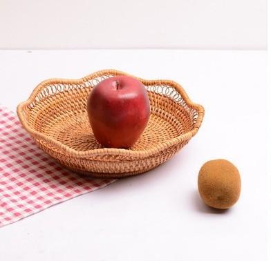 Woven Rattan Basket, Fruit Storage Basket, Woven Round Storage Basket, Storage Baskets for Kitchen-artworkcanvas